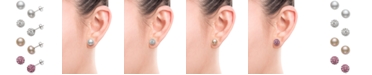 Macy's 4-Pc. Set Cultured Freshwater Pearl (8mm) & Crystal Stud Earrings in Sterling Silver
